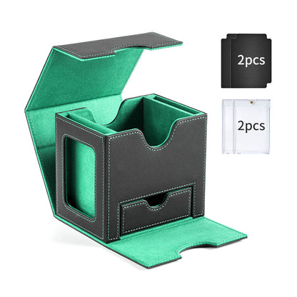 Side-Loading Window Card Deck Box 100+ PU Leather Magnetic TCG Card Storage