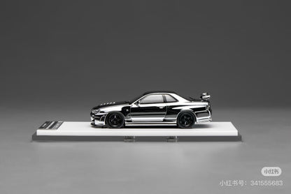 MOTORHELIX 1:64 Diecast GT Show for GT-R (R34) Custom Electroplating Silver Toys Car Model Gifts