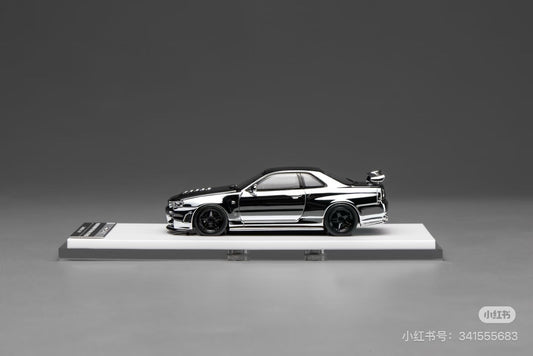 MOTORHELIX 1:64 Diecast GT Show for GT-R (R34) Custom Electroplating Silver Toys Car Model Gifts