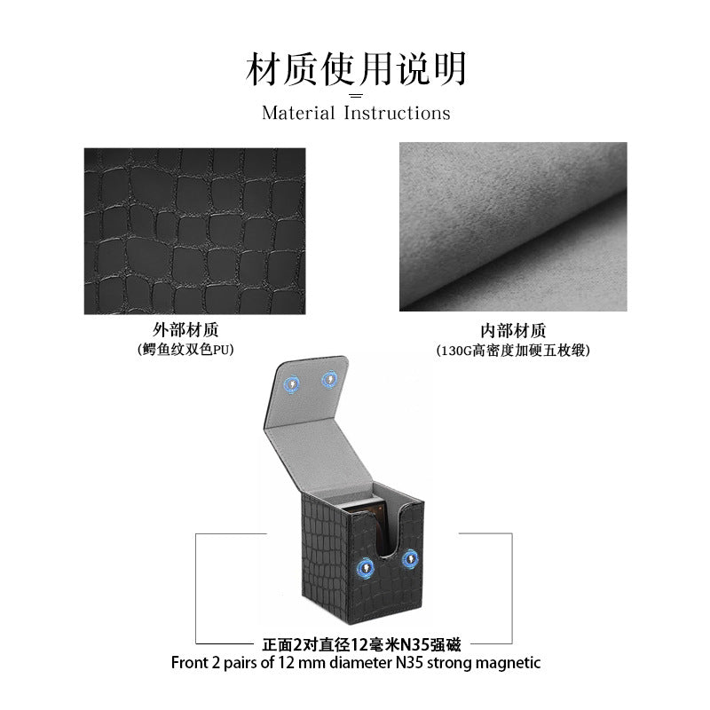 Strong Magnet PU Card Deck Box Crocodile Grain Trading Card Storage Box For Collectible Game Cards