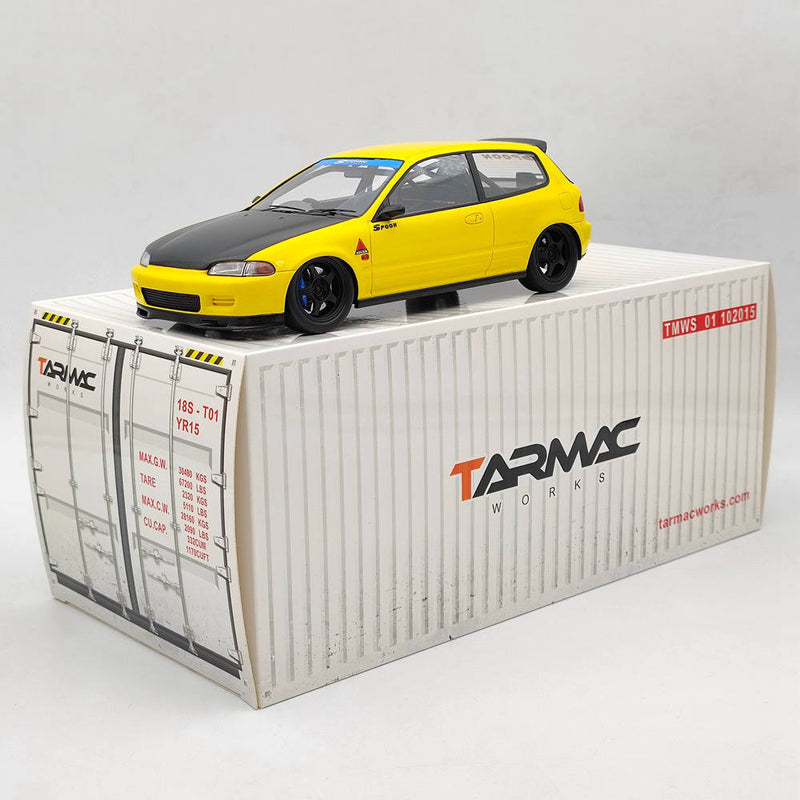 Tarmac Works 1/18 Honda Civic EG6 Spoon Yellow Resin Model Car Collection Gifts