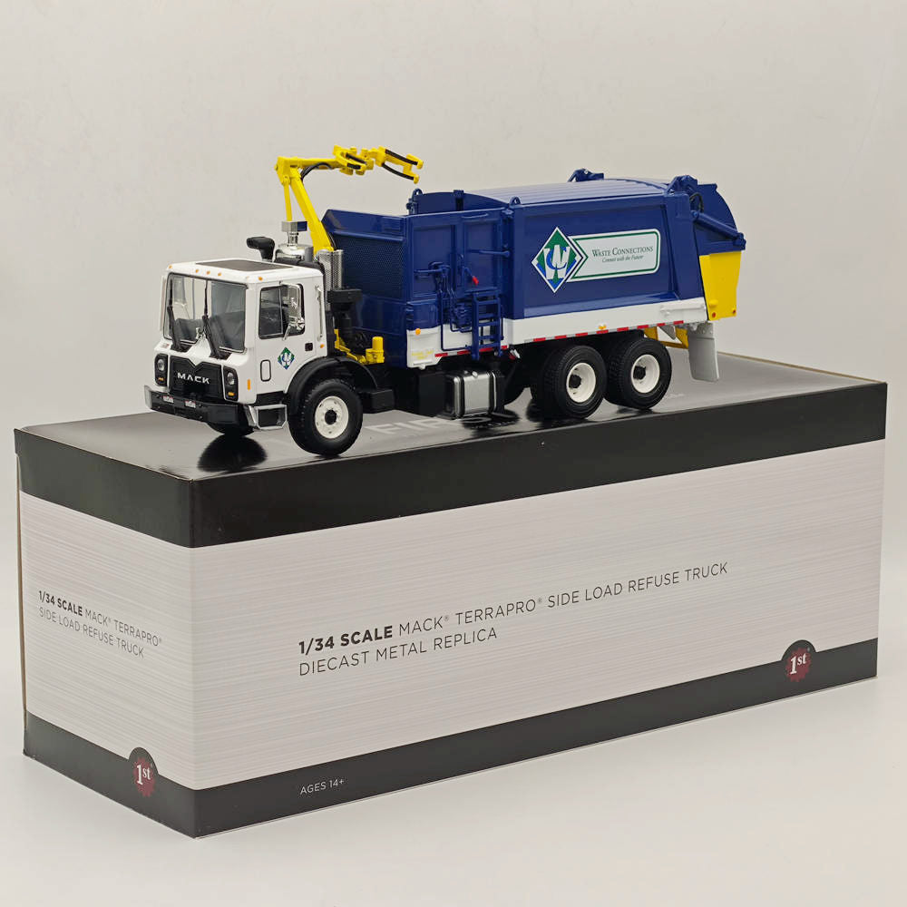 First Gear 1:34 Mack TerraPro Side Load Refuse Truck Blue 10-4167 Diecast Truck