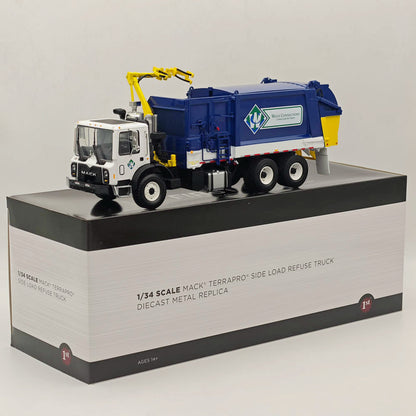 First Gear 1:34 Mack TerraPro Side Load Refuse Truck Blue 10-4167 Diecast Truck