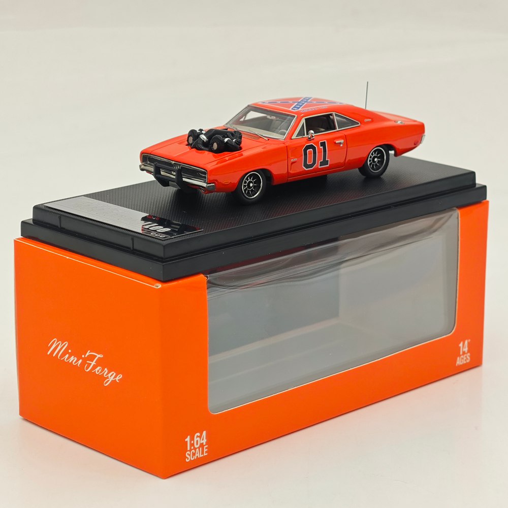Mini Forge 1:64 1969 Charger General Lee Red with 1600 HP Twin-Turbo LS Diecast Motor