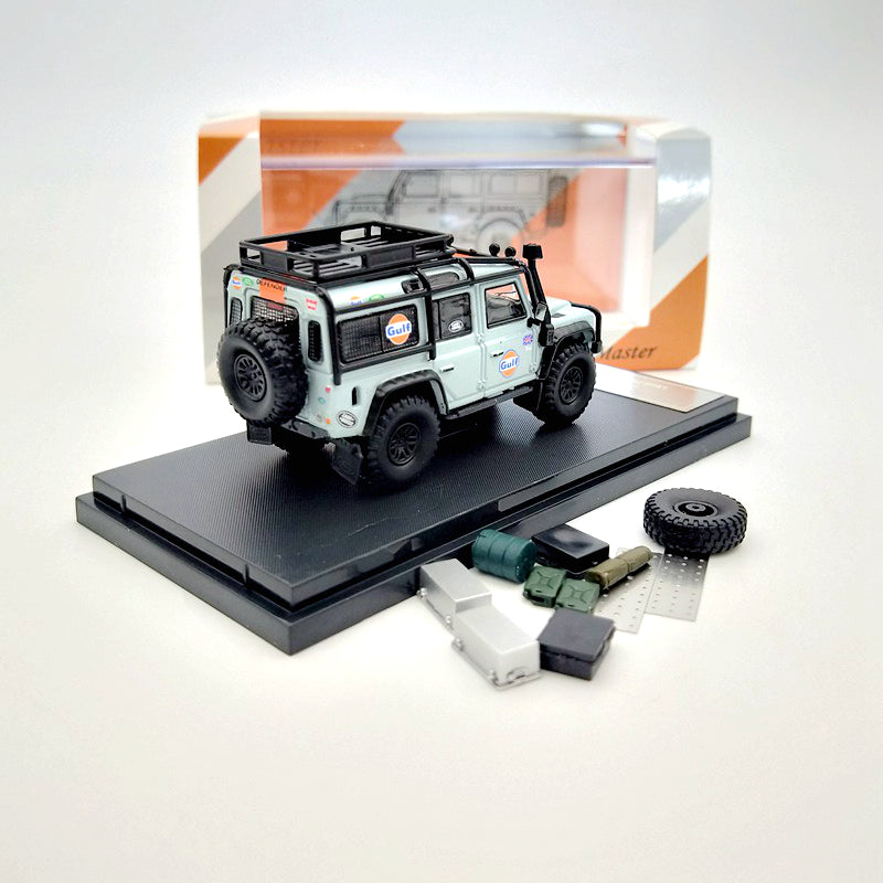 Master 1:64 Land Rover Defender 110 Gulf avec bagages Jouets moulés sous pression Modèle de voiture Collection Cadeaux 