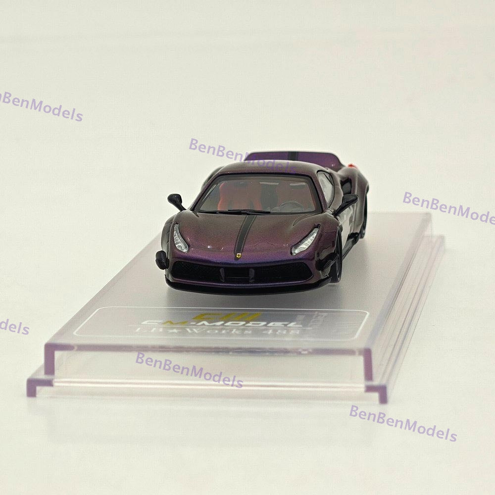 1:64 CM Ferrari LB 488 Widebody Purple Super Racing Sports Model Diecast Car