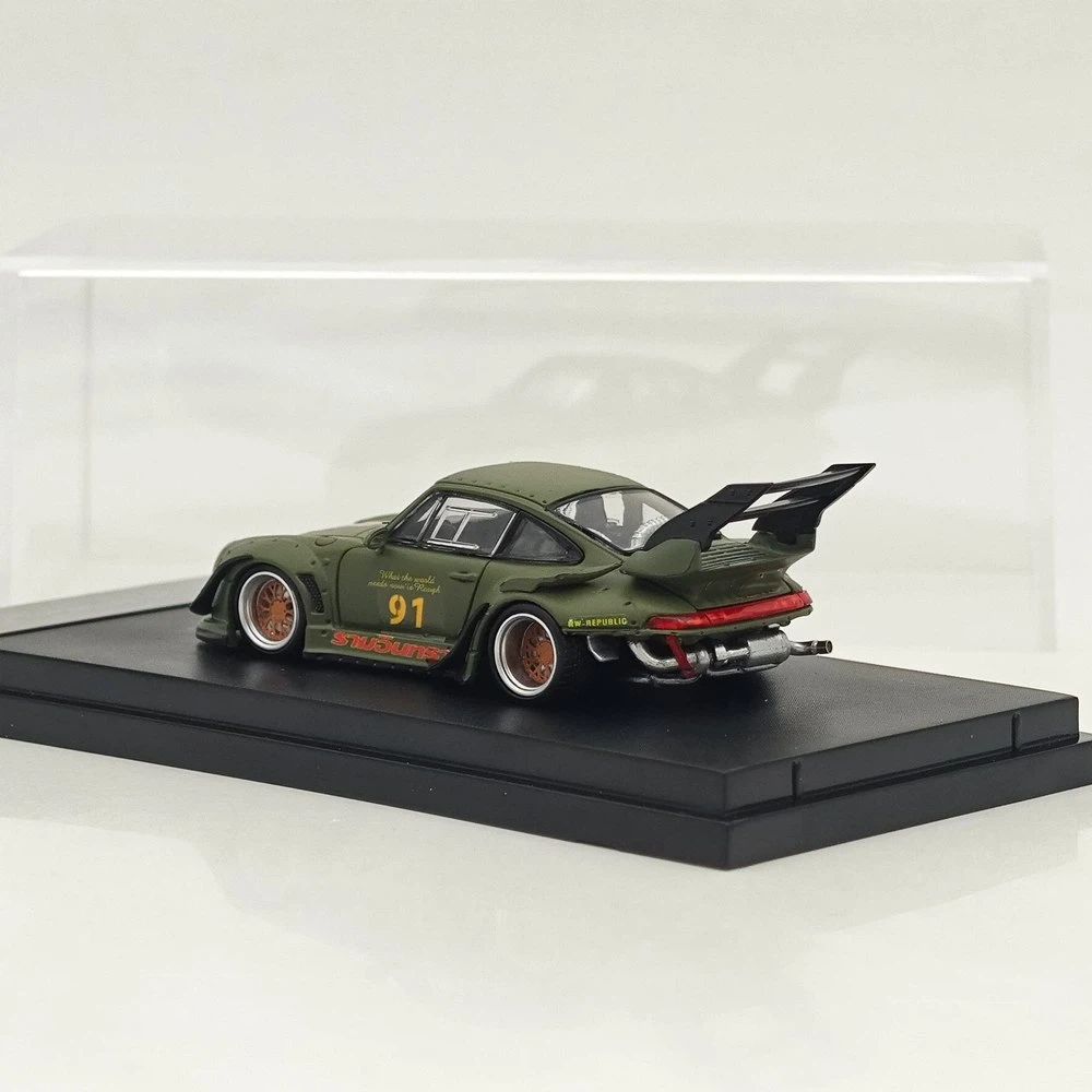 1:64 SW 993 911 #91 Matte Green Low & High Wing Diecast Model Car Collection