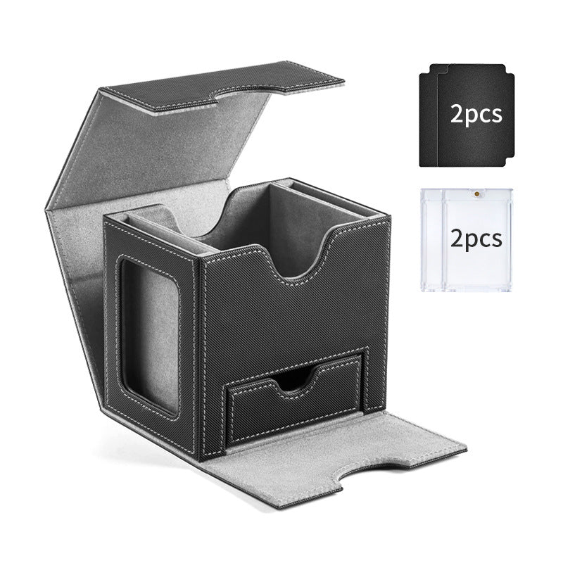 Side-Loading Window Card Deck Box 100+ PU Leather Magnetic TCG Card Storage