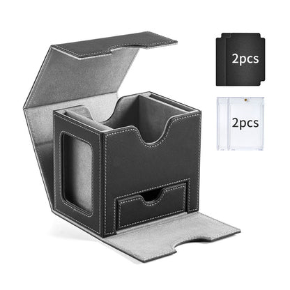Side-Loading Window Card Deck Box 100+ PU Leather Magnetic TCG Card Storage