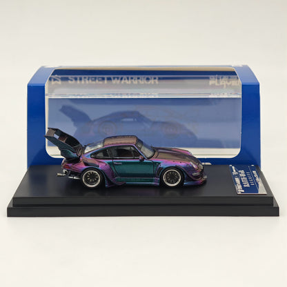 SW 1:64 Porsche RWB 993 Racing Sports Classic Modèle de voiture en métal à aileron élevé 