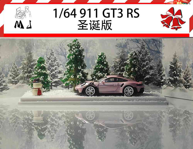 MJ 1:64 Porsche 911 992 GT3 RS Christmas Scene Diecast Toys Car Models Miniature Hobby Collection Gifts