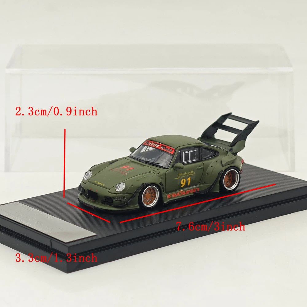1:64 SW 993 911 #91 Matte Green Low & High Wing Diecast Model Car Collection