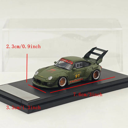 1:64 SW 993 911 #91 Matte Green Low & High Wing Diecast Model Car Collection