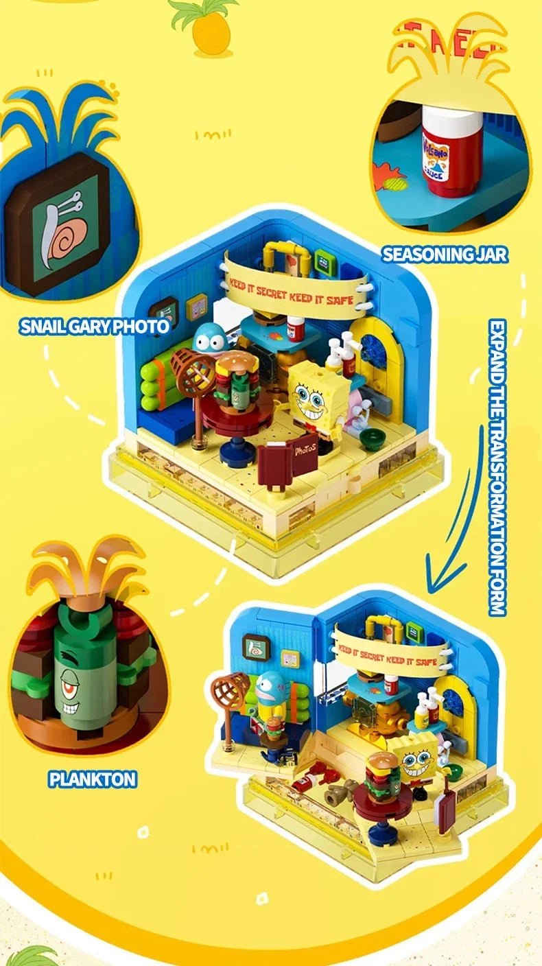 Spongebob Building Block Pineapple Restaurant Anchor House Tree House Room Brick