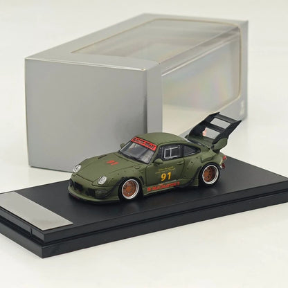 1:64 SW 993 911 #91 Matte Green Low & High Wing Diecast Model Car Collection