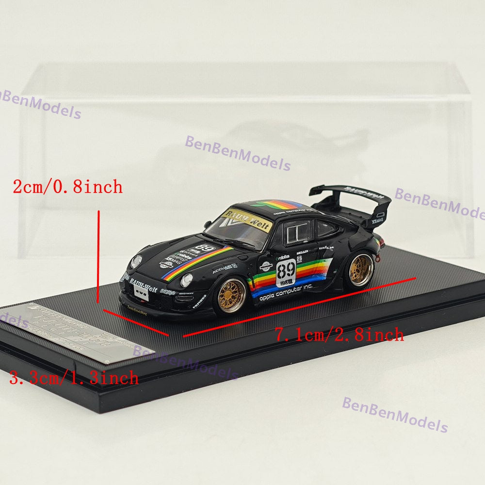 1:64 SW 911 RWB 993 Apple #89 Racing Sports Model Matt Black Diecast Model Car