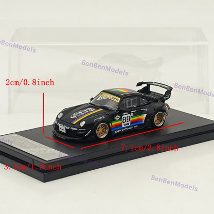1:64 SW 911 RWB 993 Apple #89 Racing Sports Model Matt Black Diecast Model Car