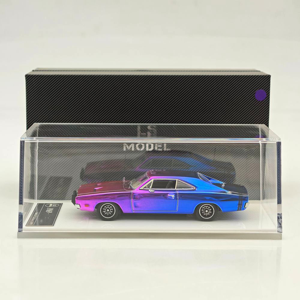 LS Model 1:64 Chargr 1969 Classic Muscle Car Chrome Purple&Chrome Illusion Edition Diecast Model Car Collection