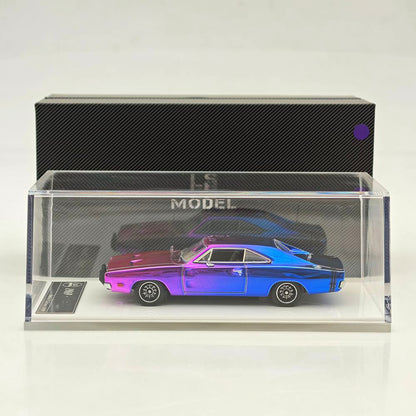 LS Model 1:64 Chargr 1969 Classic Muscle Car Chrome Purple&Chrome Illusion Edition Diecast Model Car Collection