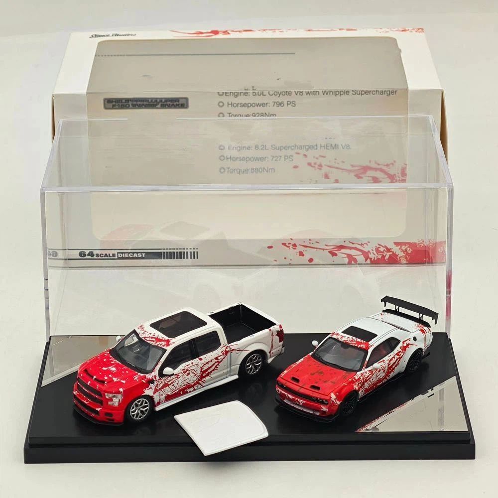 SH x ICHEMO 1:64 Shelby F150 & SRT Hellcat Red White Splash Double Set Diecast Model Car