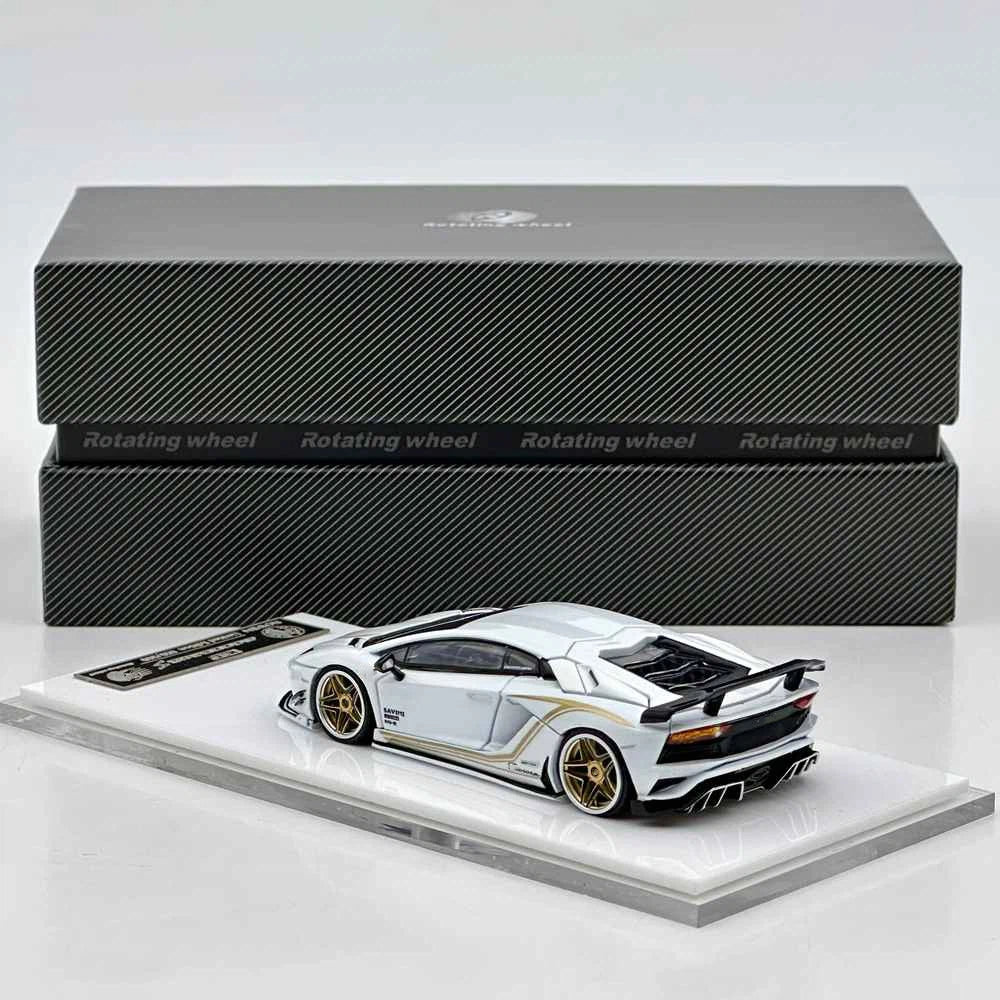 Rotating Wheel 1/64 Aventador S Rowen Supercar White Diecast Alloy Collectible Model Car
