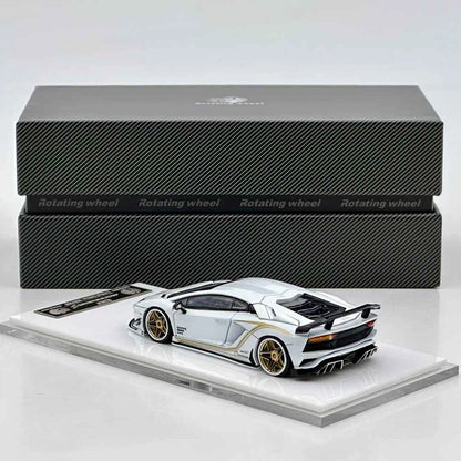 Rotating Wheel 1/64 Aventador S Rowen Supercar White Diecast Alloy Collectible Model Car