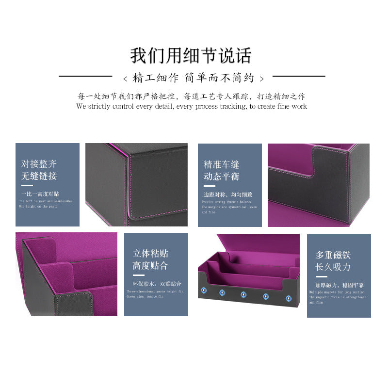 Large PU Leather TCG Deck Box Magnetic Closure, Removable Dice Tray & Card Slots