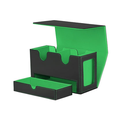 Magnetic PU Dual Slot Card Deck Box with Display Window & Detachable Dice Drawer for PTCG CCG OCG TCG