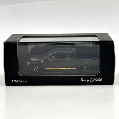 Funny Model 1/64 SHELBY F-150 Shelby Super Snake Pickup Matt Black Gold Stripes Diecast Model Car Collection