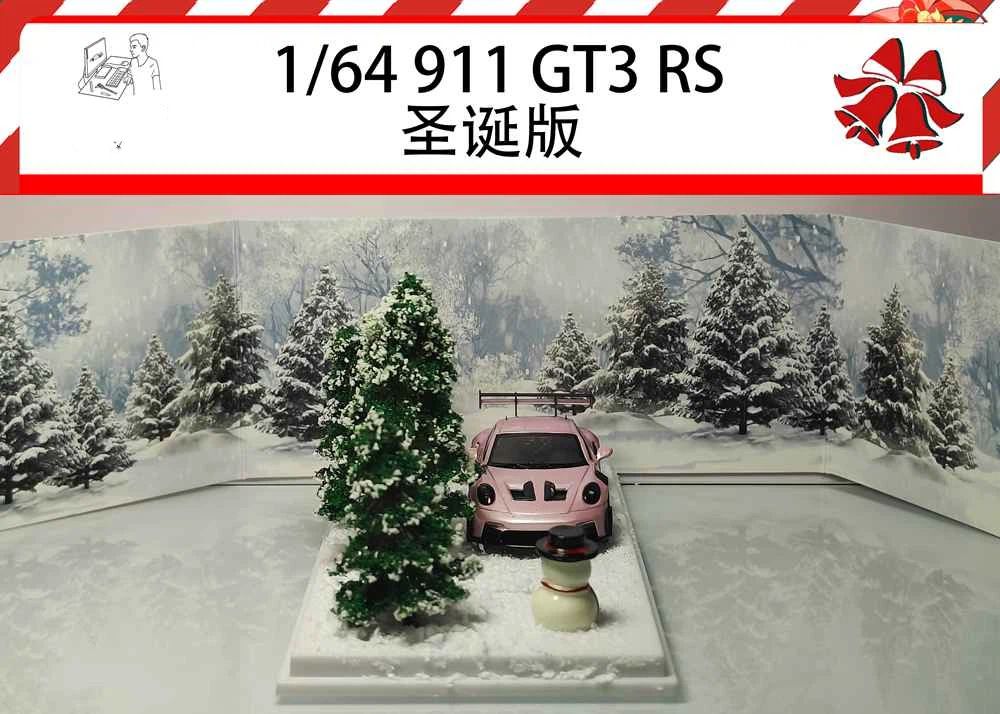 MODEL-J 1:64 911 992 GT3 RS Christmas Scene Diecast Toys Car Models Miniature Hobby Collection Gifts