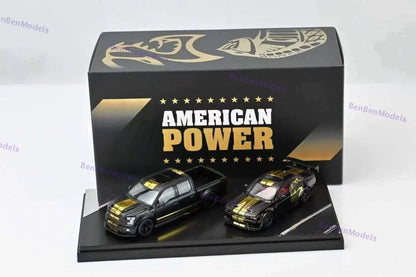 GT SHOW 1:64 Shelby F150 & Hellcat Black/Gold "American Power" livery Diecast Metal Limited Edition