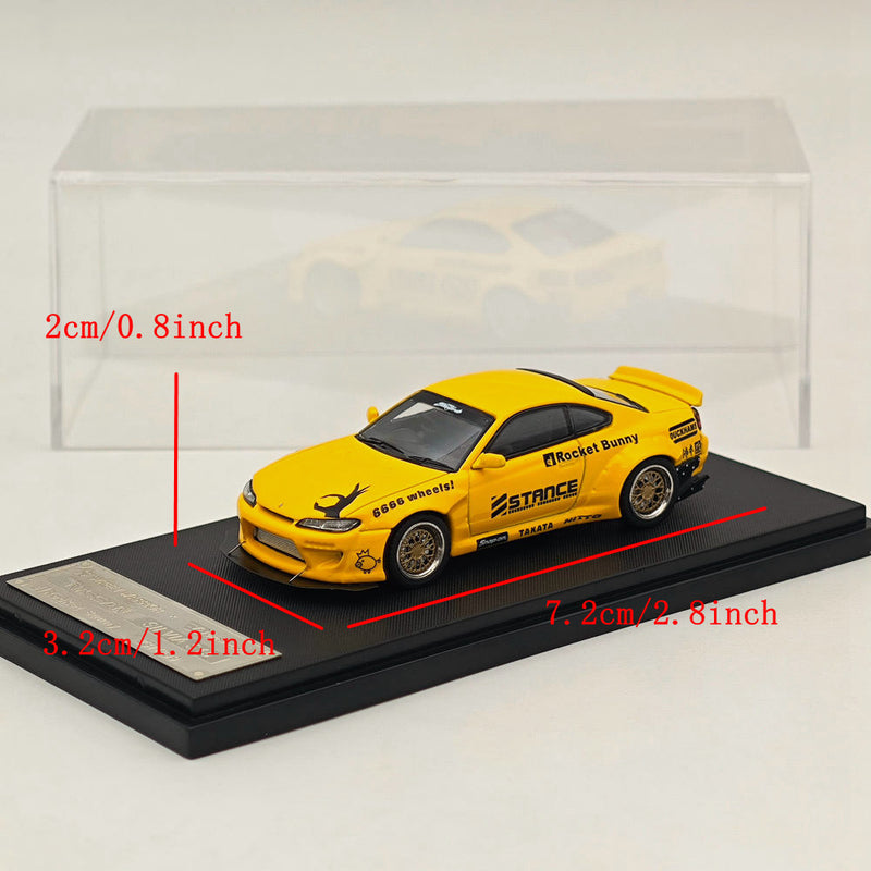 1/64 SW Nissan Silvia S15 Pandem Rocket Bunny Yellow Diecast Models Car