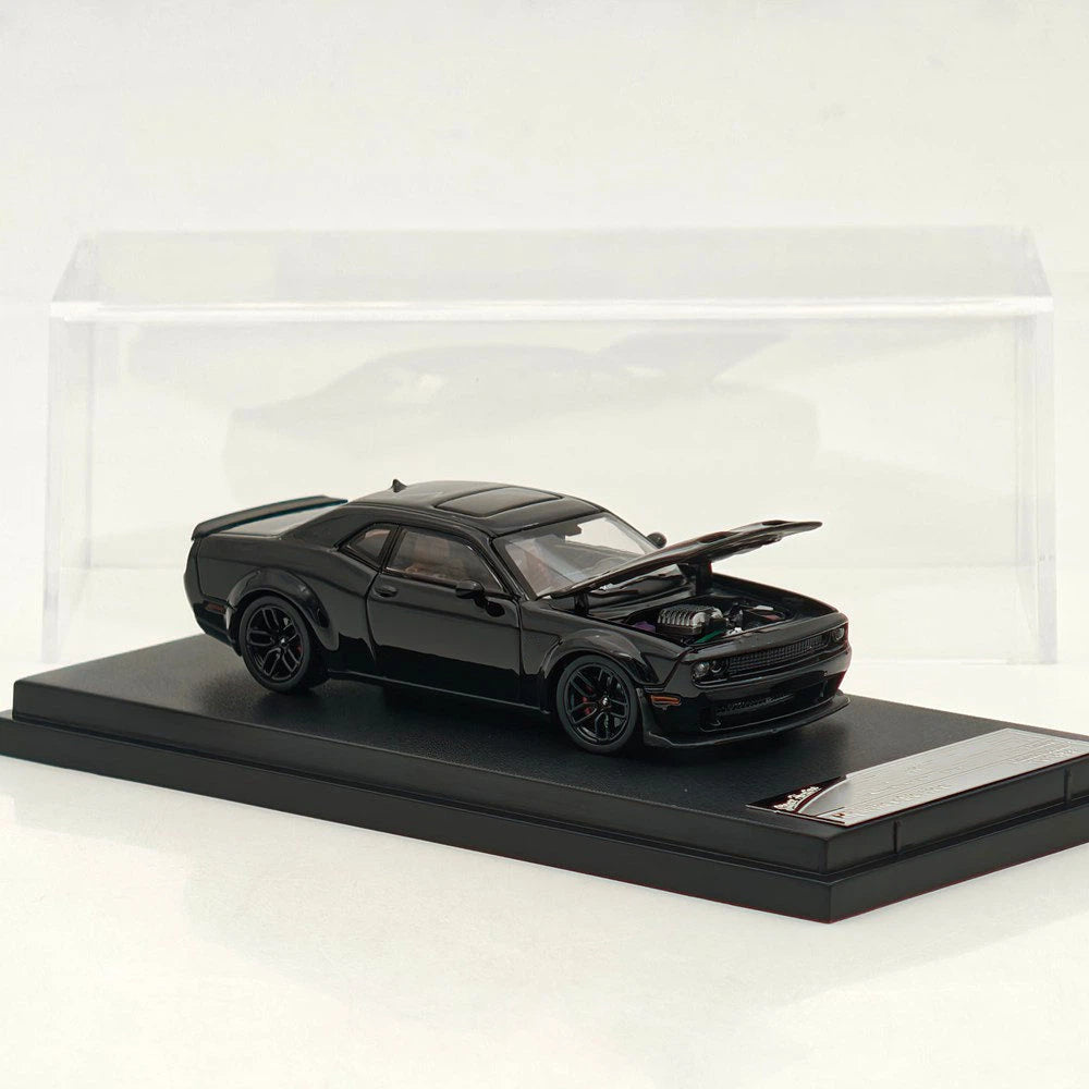 SH 1:64 Challengr SRT Hellcat Pitch Black Opening Hood Diecast Model Car Limited Collection