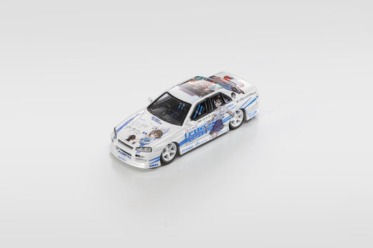 Shenzhen Cool Car Show Limited 1:64 Mortal NISSAN SKYLINE URAS ER34 Anime Themed Itasha Model