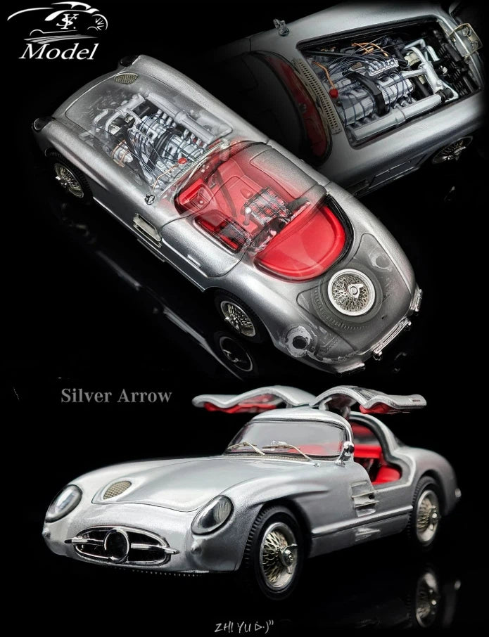 YS Model YS 1:64 300SLR Uhlenhaut Silver Diecast Model Car Limited Edition Collectible