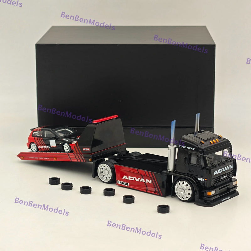 1:64 SH KAMA3 Tow Truck Advan Version with Civic EK9 Diecast Model Car