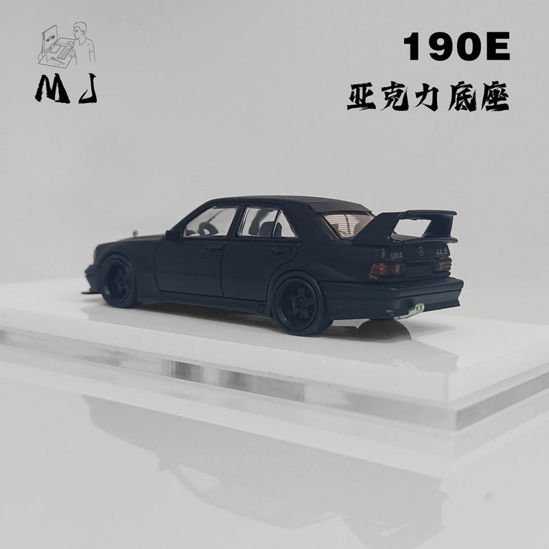 Fine Works 1:64 Mercedes Benz 190E Miniature Diecast Toys Car Models Collection Gifts Matte Black Limited 499