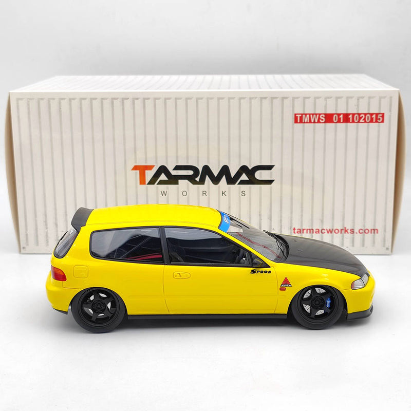 Tarmac Works 1/18 Honda Civic EG6 Spoon Yellow Resin Model Car Collection Gifts
