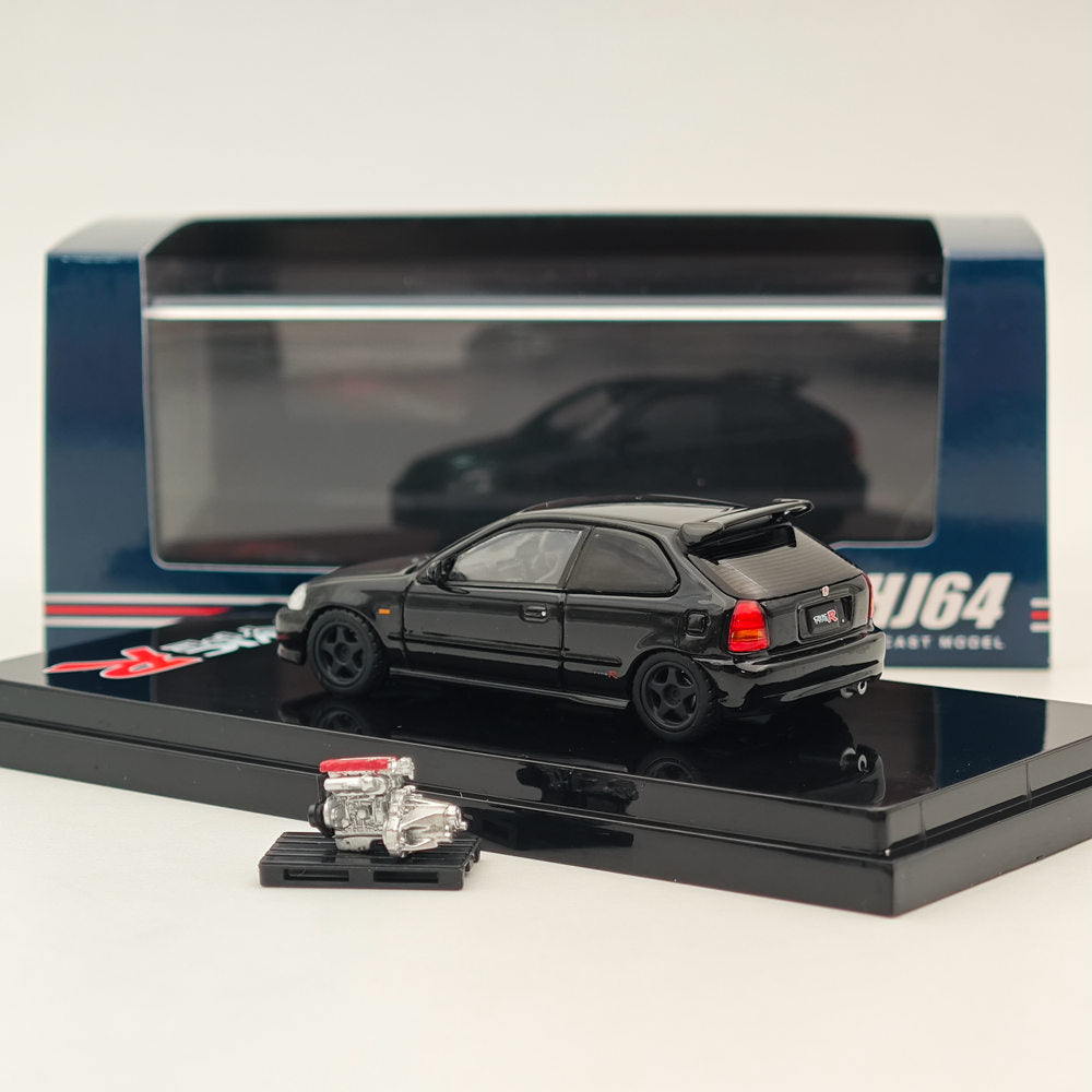Hobby Japan 1:64 Honda Civic Type-R (EK9) Custom with Engine Diecast Car Collection Auto Toys Gift Black(Ships from the United States)