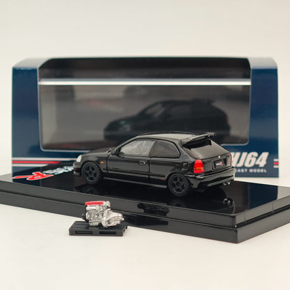Hobby Japan 1:64 Honda Civic Type-R (EK9) Custom with Engine Diecast Car Collection Auto Toys Gift Black(Ships from the United States)