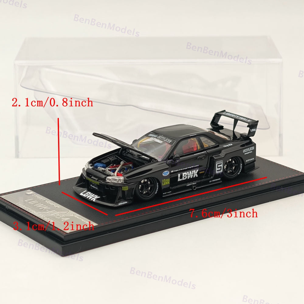 1/64 SW NISSAN GT-R LBWK ER34 #5 Black Diecast Model Car Miniature Collection