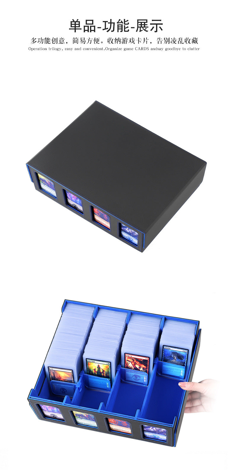 Large Capacity 4 Compartment Magnetic PU Card Storage Box with Display Windows Holds 3000+ TCG Trading Cards Deck Box