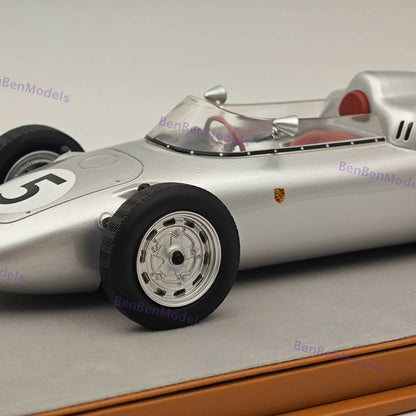 1/18 Tecnomodel Porsche 718 F2 1960 Solitude GP #5 Silver Resin Car Model