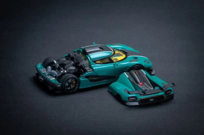 MJ 1/64 Koenigsegg One:1 Metal Green Alloy Car Model - Rear Hood Opens