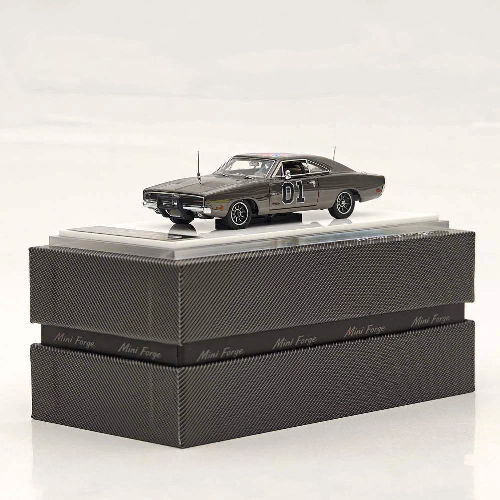 Mini Forge 1:64 General Lee Charger 1969 Limited Chrome Silver & Chrome Silver-Gray Edition Diecast Model Car