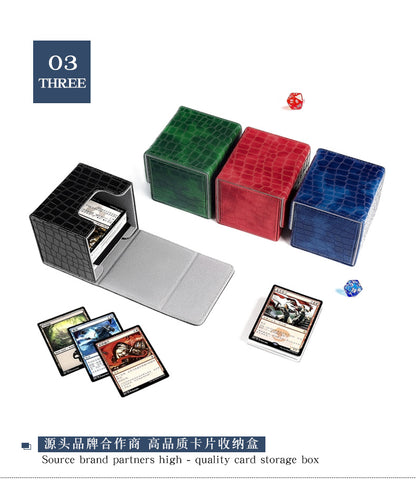 Magnetic Flip PU Card Deck Box Croc Grain Side Insert Trading Card Storage Box For Collectible Cards