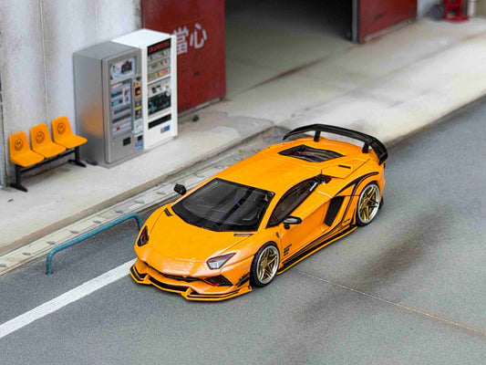 Rotating Wheel 1:64 Aventador S Rowen Supercar Yellow Diecast Alloy Collectible Model Car