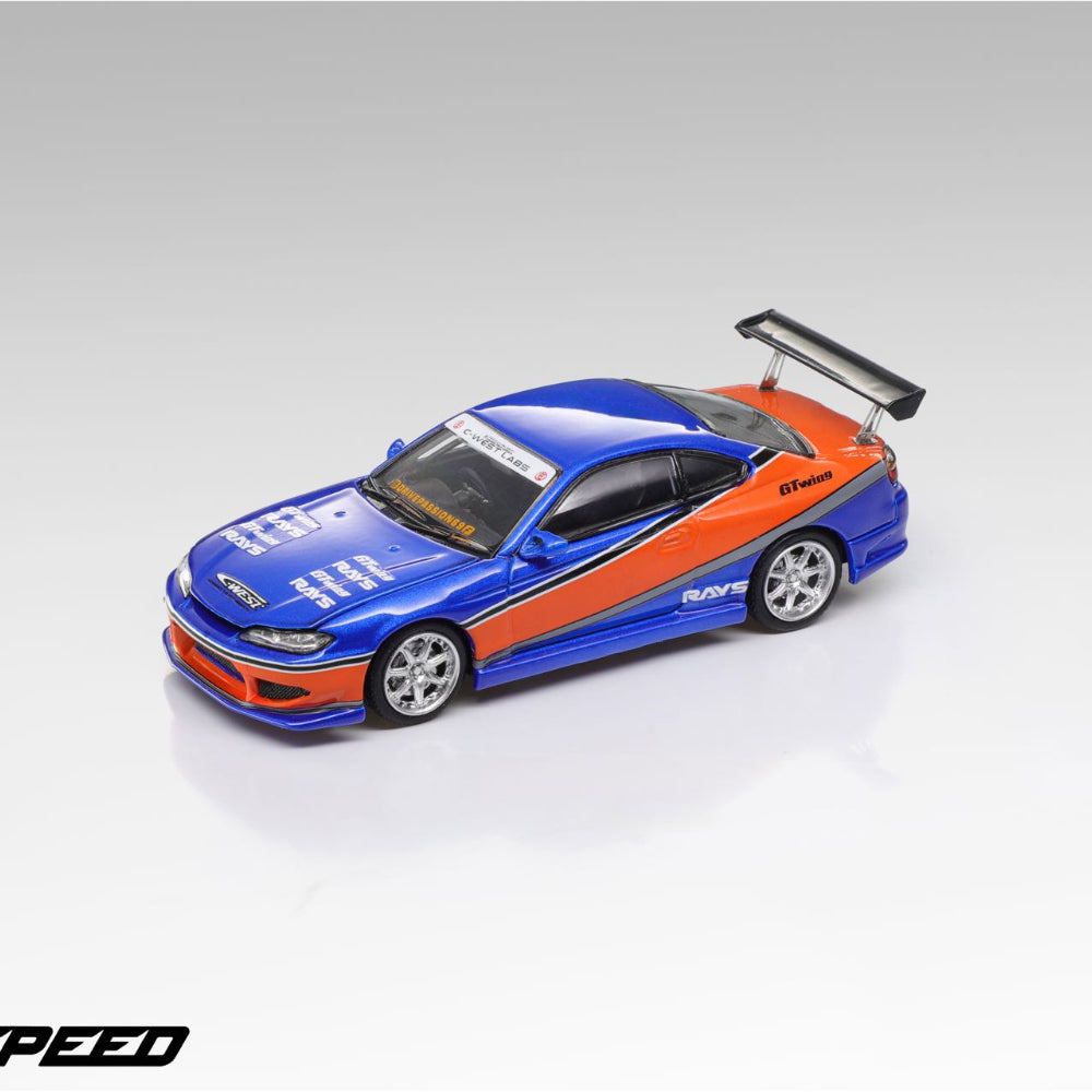 Pre order Fast Speed 1:64 Silvia S15 Mona Lisa Speed Orange Blue Coating FNF Front Cover Openable Diecast Model Car