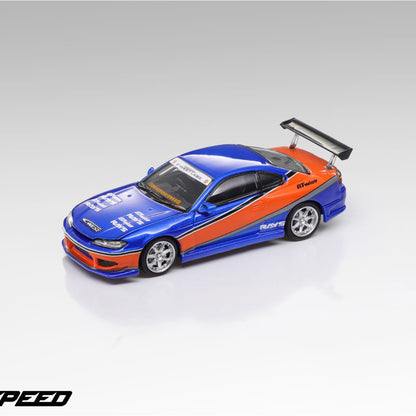 Pre order Fast Speed 1:64 Silvia S15 Mona Lisa Speed Orange Blue Coating FNF Front Cover Openable Diecast Model Car