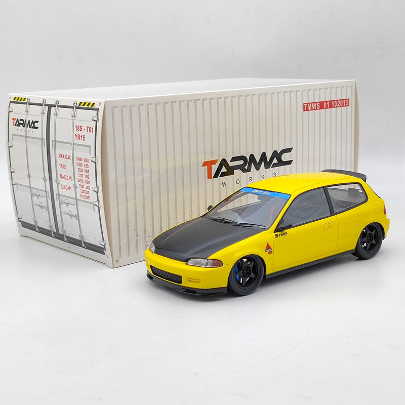 Tarmac Works 1/18 Honda Civic EG6 Spoon Yellow Resin Model Car Collection Gifts